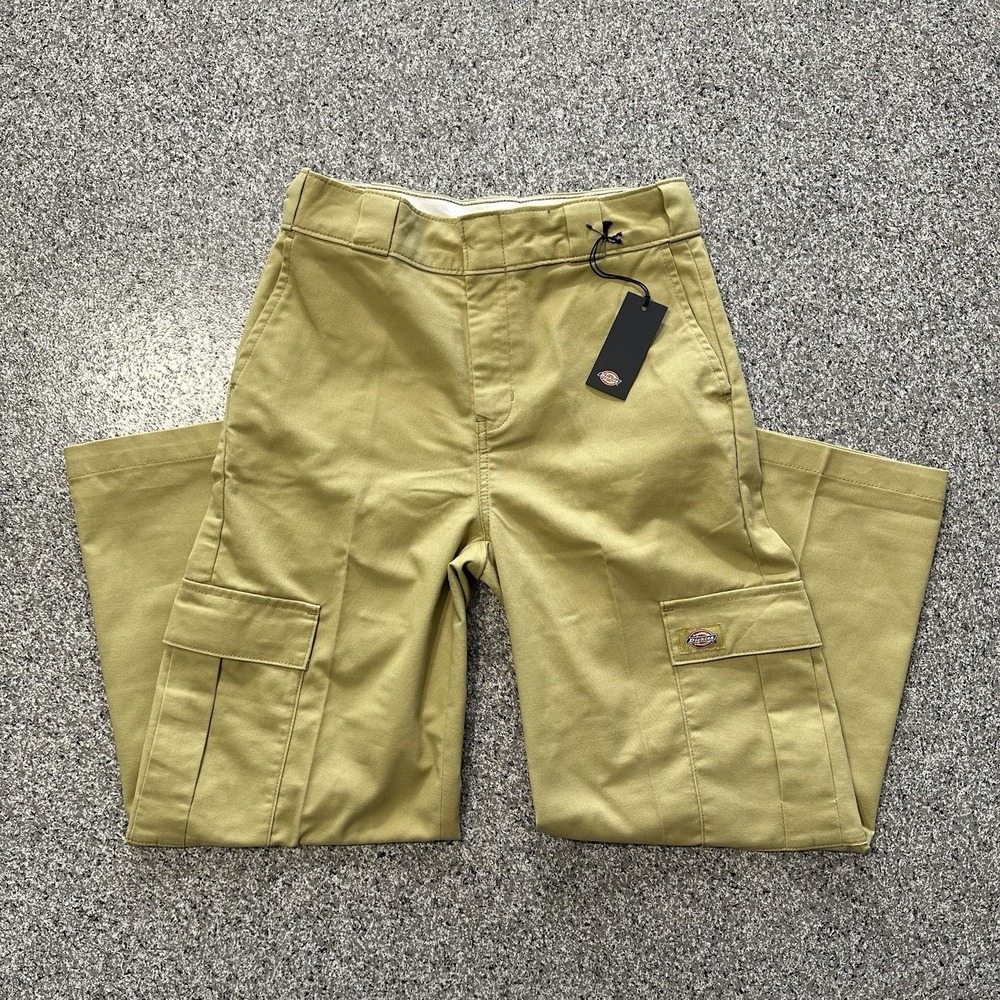 Dickies Twill Cropped Cargo Pants Womens 16 Reg Wide Leg Beige High Rise - Picture 3 of 8